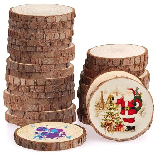 Eulihent 30 Pcs Wood Slices 7-8cm Wooden Log Slices No Hole Wooden Discs Wood Circles for Crafts DIY Arts Wedding Christmas Coasters Decorations
