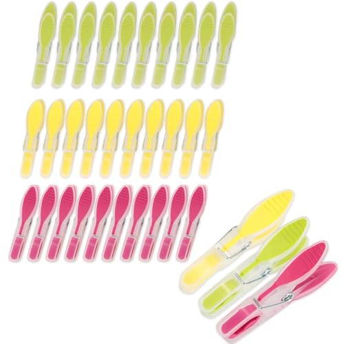Romon Pince a Linge Lot de 30, Pinces à Linge Rouge Vert Jaune, Solides en PP+TPR avec Ressort Renforcé,pour Intérieur et Extérieur pour Corde à Linge Extérieur, Serviettes, Vêtements