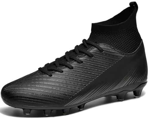 WOWEI Fotbollsskor herr pojkar High Top Spike Cleats professionella fotbollsskor barn sport utomhus atletiska träningsskor fotbollsskor sportskor tävling, Svart 2, 35 EU