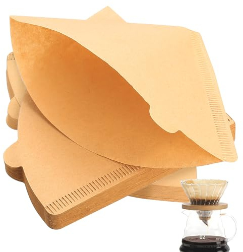 100 Pcs Filtros de Papel Número 2, Filtro de Café de Papel en Forma de Abanico Tamaño 02, pPapel de Filtros de Café sin Blanquear para Cafeteras de Goteo y vertido(2-4 Tazas)