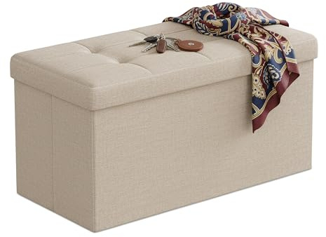Banc Relaxdays, Rangement, Tissu, Pliable, rembourré, Couloir, Chambre, H x L x P 38 x 76 x 38 cm, Beige
