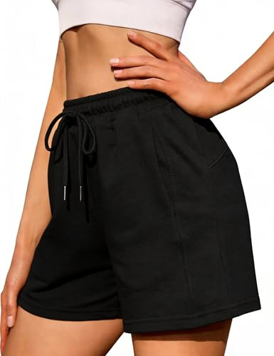 Litherday Shorts Mujer Algodón Verano Bolsillos Negro L