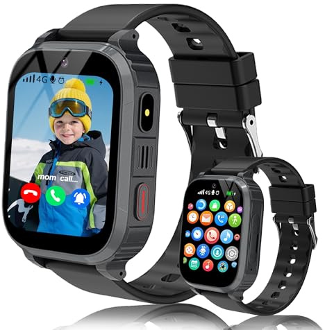 GPS Kids Smart Watch, 4G Smart Watch for Kids with WiFi Vedio Voice Chat Call, SOS, School Mode, Calculator, Alarm, Flashlight, Passcode Lock, 7 Games, IP68 Kid GPS Tracker Gift for Teen Boys Girls