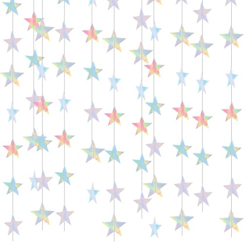 RVYEIOP 4 pezzi di ghirlanda a forma di stella in carta glitterata colorata, ghirlanda iridescente da appendere, per decorazioni di compleanni e matrimoni.