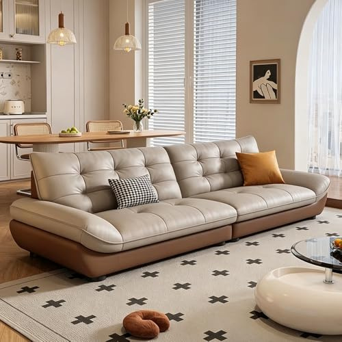 Italiensk lyxig modern enkel lädersoffa, massiv träram, rymlig och mjuk soffa, modern stor storlek, lämplig för vardagsrum/kontor/lägenhet.