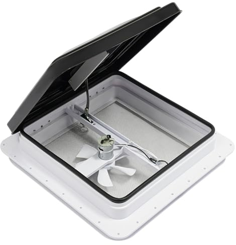 Ventilatore da tetto per camper a LED con protezione antizanzare, impermeabile, 12 V, ventilazione con interruttore a un pulsante, ventilatore universale per camper, roulotte, campeggio, finestra