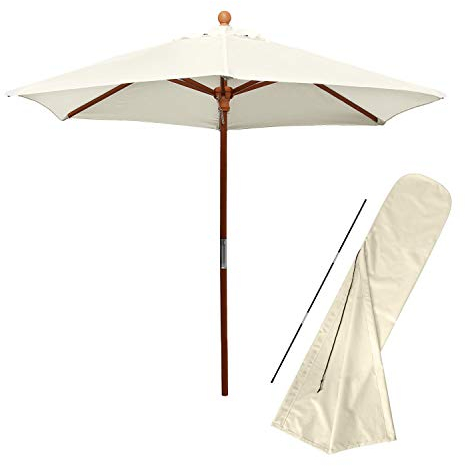 anndora Sonnenschirm Holzschirm natur 210 cm rund plus Schirmhülle