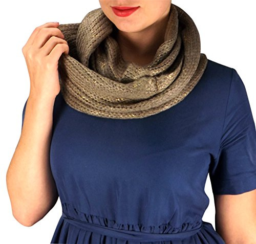 Peach Couture Shimmering Winter Warm Cozy Sparkle Infinity Loop Cowl Scarves (One Size, Taupe Gold Flake)