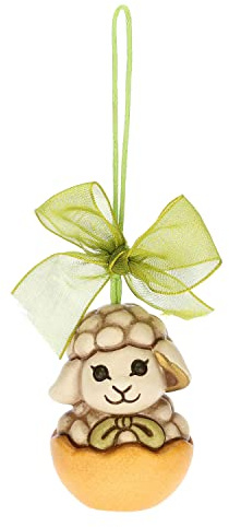 THUN Pasqua 2023, Addobbo Pasquale Agnellino con Uovo in Ceramica Decorata a Mano, Linea Pasqua Favolosa, 3.8x3.6x6 cm h