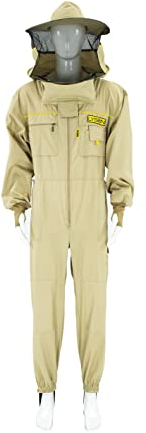 LYSON Imkeranzug mit Schleier, Handstulpen mit Daumenloch Imkeroverall belüftet Professionelle Imkerbekleidung mit abnehmbarem Hut Schutzbekleidung PREMIUM (XXXL, beige)
