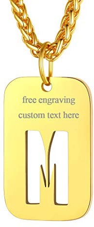 FindChic Pendentif Plaque Militaire Collier Homme Armé Personnalisable Identite Femme Lettre Initial Prénom Gravure Personnalisé Médaillon Inoxydable M Doré Bijoux Cadeau Noël Fêtes des Mères Pères