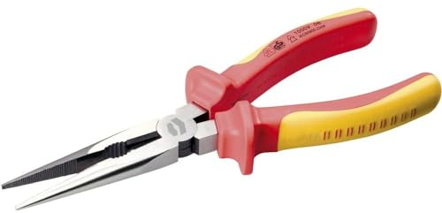 TOOLCRAFT VDE Flachrundzange I 2-Komponenten Griff I Gehärtete Schneiden I Chrom-Vanadium Stahl I Polierte Oberfläche I DIN EN 60900 I 200 mm I Elektroarbeiten