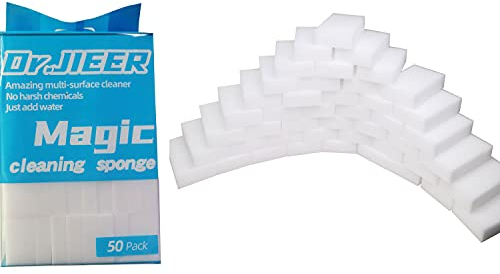 Dr.JIEER - Esponja mágica, goma mágica, efecto extra potente, limpiador, borrador de manchas, 2 unidades, más resistente, lote de 50 unidades. Poder limpiador concentrado – blanco 10 x 6 x 2 cm