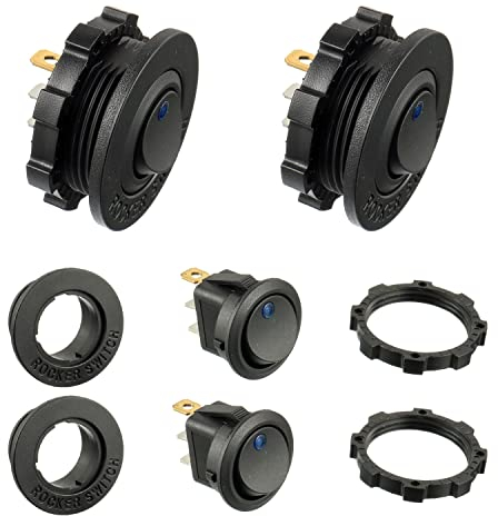 HUAREW Interrupteur d'éclairage LED rond bleu KCD1-8 12V 20A Interrupteur à bascule étanche pour véhicules marins et divers Interrupteur d'éclairage étanche à 3 broches avec étui (2pcs)
