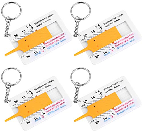 Prasacco 4 Pcs Tyre Depth Gauge, 0-20 mm Depth Gauge, Portable Tread Measuring Tool