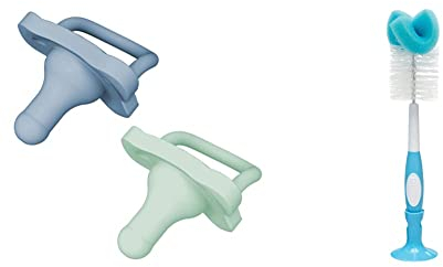 Dr Brown's HappyPaci 100% Silicone Soother, Blue, 2 Pack & Bottle and Teat Brush