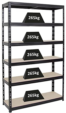 PROREGAL Schwerlastregal Giant Tiger HxBxT 200x120x40 cm Fachlast 265kg, 6-Ebenen, Gesamtlast 1590 kg, Schwarz, Kellerregal, Steckregal, Garagenregal, Lagerregal