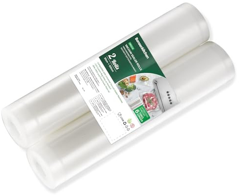 Bonsenkitchen Vacuum Food Sealer Rolls Bags, 2 Rolls 30 x 600 cm Sous Vide Bags, BPA Free, Durable Commercial Customized Size Food Bags for Food Storage and Sous Vide Cooking, VB3216