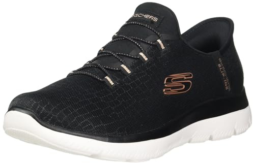 Skechers Women's Hands Free Slip-ins Summits Classy Night Sneaker, Black Rose Gold, 7.5