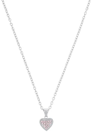 s.Oliver Kette mit Anhänger Edelstahl Mädchen Kinder Halsschmuck, mit Kristallglas, 37+3 cm, Silber, Herz, Kommt in Schmuck Geschenk Box, 2036826