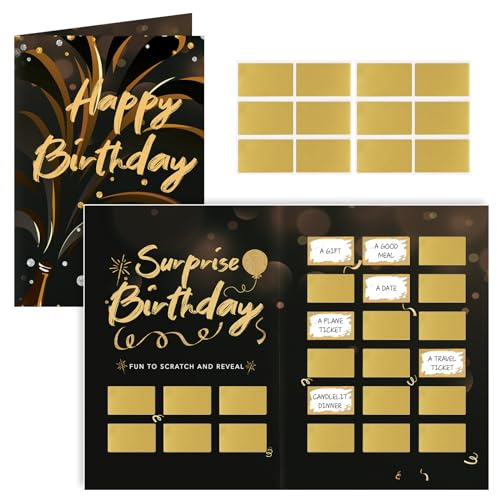 BOFUNX Geburtstag Rubbelkarte zum Selbstbeschreiben Geburtstagskarte Groß Happy Birthday mit 15 Rubbelaufkleber Geburtstagskarte Personalisierte Überraschungskarte zum Geburtstag Geschenk