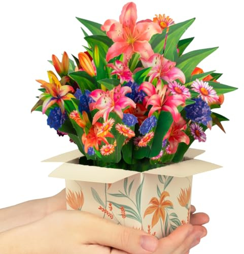 CNLITIHEKA Tarjeta desplegable de ramo de flores de lirio con texto en inglés Get Well Soon, tarjeta de cumpleaños desplegable en 3D, tarjeta de felicitación para Navidad, regalos de felicitación,