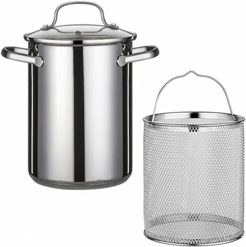 RUGPDA Pentola per asparagi in acciaio inox, pentola per friggere verdure a vapore con cestello e coperchio, per casa, cucina, ristorante