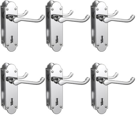 Bwintech 6 Sets Polished Chrome Richmond Lever on Plate, Latch Furniture, Backplate Door Handles, with Keyhole, Suitable for Wooden Doors
