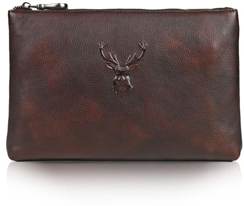 Karoukee Pochette in Pelle Conciata al Vegetale per Uomo, Borsa a Mano Multiuso per Affari, Borsa da Polso di Lusso, Portafoglio Grande, Clutch per Tablet 9.7 Pollici