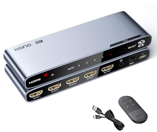 llano Switch HDMI 2.1 4K a 120 Hz HDMI con estrattore audio (ottico e uscita 3,5 mm, SPDIF 7.1Ch, alta velocità 48 Gbps), convertitore audio HDMI 4 in 1 Out compatibile con PS4/PS5 Xbox Roku (grigio)