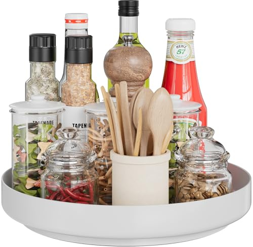 Lazy Susan 360° kryddhållare, 32 cm roterande metallorganisatör | Roterande bricka för kryddor och små föremål. Perfekt för skafferi, kök, badrum och bord med platsbesparande design.