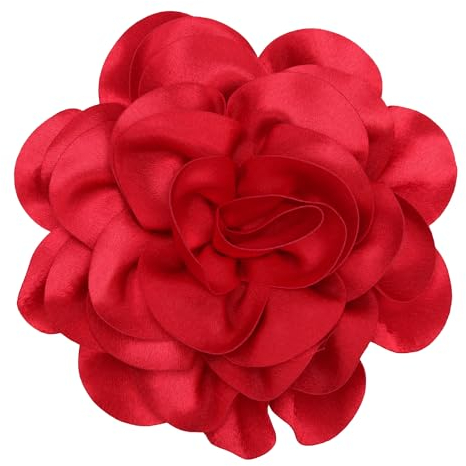 Blumenbrosche, 19 cm Große Rosenblumenbrosche, Blumenbrosche aus Stoff Einfarbige Broschen Große Kamelie Blumennadeln für Damen Abschlussball Hochzeit Kleidungszubehör (Rot)