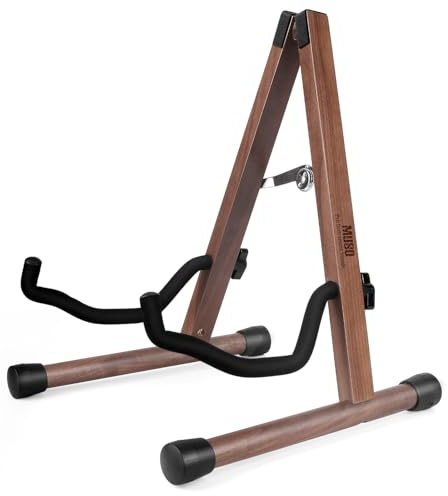 MUSO Guitar Stand, A-Frame Folding, Easy Assembly and Portable, For Bass, Ukulele, Banjo, Cello, Mandolin, Solid Holder, Durable (America Black Walnut)