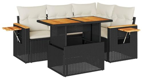 vidaXL Salon de Jardin 4 pcs avec Coussins Noir résine tressée Acacia, Ensemble de canapés d'extérieur, Ensemble de canapé d'angle de Jardin, Meuble d'angle de Jardin