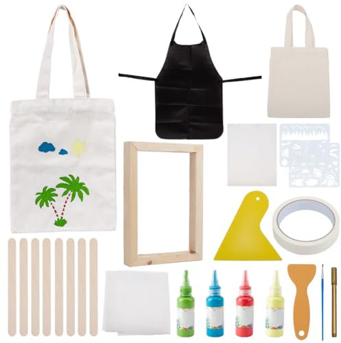 WEBEEDY 21 Stück DIY Siebdruck Set Strand Siebdruck Set Enthält Holz Siebdruckrahmen Anleitungen Und Werkzeuge Für Schablonen Für Erwachsene Siebdruck Starter Set