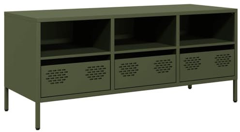 Gecheer TV Stand Unit TV Console Table TV Cabinet Olive Green 101.5x39x43.5 cm Cold-rolled Steel Entertainment Living Room Furniture Type3