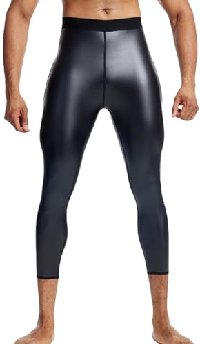 Ausing läderbyxor, snäva herrformkläder, leggings, elastiska bikerbyxor, PU-läder, sportbyxor för män, löparbyxor, långa, wetlook, nattklubb, bar, kläder, klubbkläder, S–4XL, Svart med fickor, 4XL
