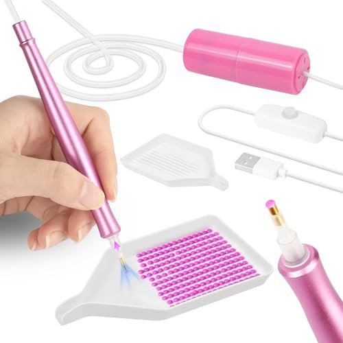 OFFCUP Elektrischer Diamond Painting Stift, Vakuum Diamond Paint Stift, DIY Diamant Malerei Stift Wiederaufladbar, Diamantmalerei Zubehör, Diamond Paint Zubehör mit Ablagefach, Langlebig und Stabil