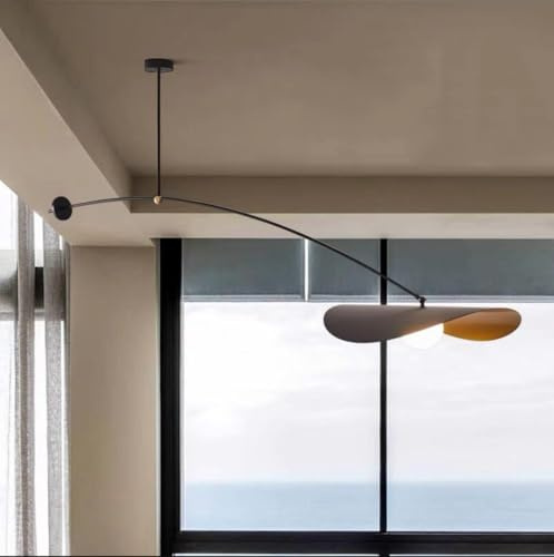 Lámpara de Techo Curva Moderna con Brazo Largo para Comedor, Arco de Pesca, 1 luz, 59 Pulgadas, lámpara Colgante Lineal Negra y Dorada sobre la Mesa.