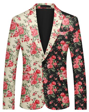 YFFUSHI Vestido de hombre con estampado de patchwork Blazer Floral Slim Fit con 1 botón elegantes chaquetas de esmoquin florales para citas y bodas, Multicolor1, L