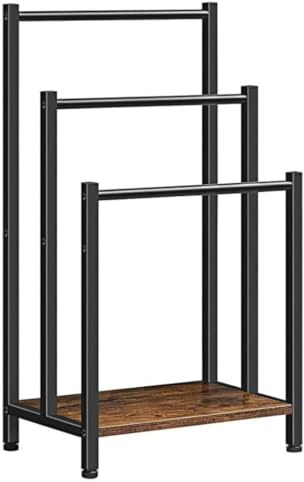 OWOHYG Porte-Serviettes autoportant à 3 Niveaux avec étagère, Support pour couvertures, Structure en métal et Panneaux de Particules, Rangement Peu encombrant pour Salle de Bain, Chambre, buanderi