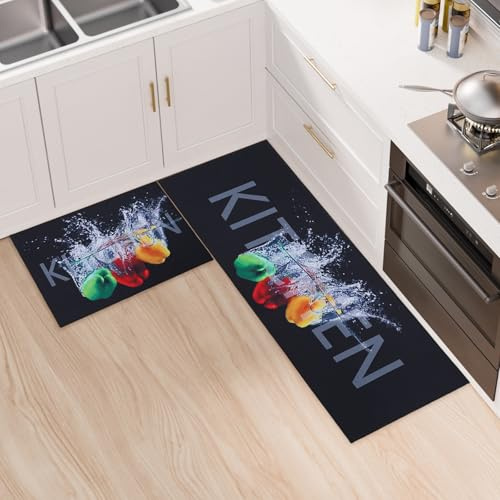 LY4U Juego de 2 Alfombrillas para Suelo - Alfombras de Cocina Lavables para el Hogar, Alfombra para Pasillo, Comedor, Entrada, Mascotas