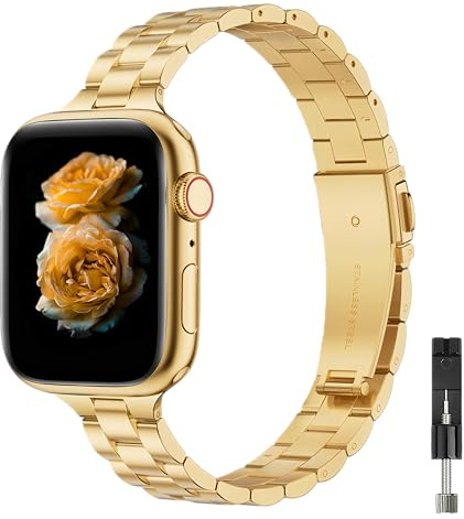Smidigt Armband i Rostfritt Stål Kompatibelt med Apple Watch Ultra3/2/1 SE3/2/1 Series11/10/9/8/7/6/5/4/3/2/1 till Kvinnor, Metallband för 38/40/41/42/44/45/46/49 mm
