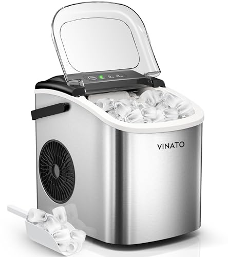 VINATO Eiswürfelmaschine Klein, 9 Eiswürfel in Nur 6-8 Minuten Eiswürfelmaschine, Tragbar Ice Cube Maker 12kg/24h, Gerauscharmem Betrieb, mit Eisschaufel und Korb für Zuhause Camping Gastro