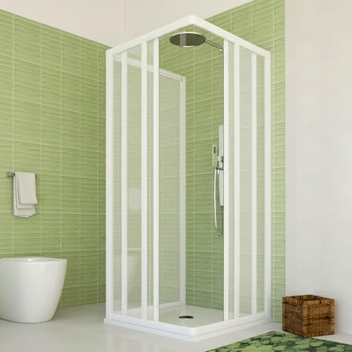 Box Doccia Trifoglio PVC 70x70x70cm Pannelli Acrilico Semitrasparente Effetto Goccia, 3 Lati con Ante Scorrevoli, Chiusura Magnetica Reversibile Installazione Facile