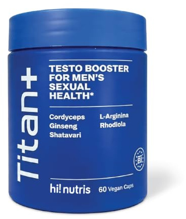 TITAN+ Potenciador de Testosterona Natural para Hombres. Suplemento Masculino para Aumentar la Libido, el Deseo y el Rendimiento Íntimo con Acción Rápida y Efecto Progresivo. 60 caps.