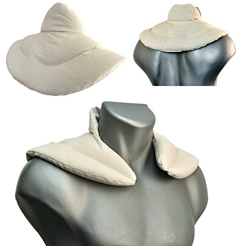 Cojín cervical térmico con cuello. Algodón biológico blanco natural. Saco con semillas de lino. Cojín de nuca. Almohada térmica caliente y frio con semillas