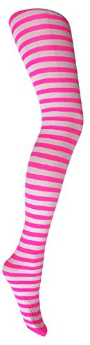 MYSASI Children's Striped Tights. Size. 6-8 years. Neon Pink and White.