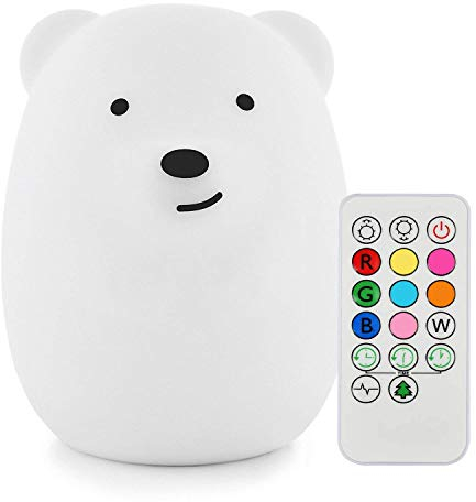 Tianhaixing Nachtlicht Kinder, Baby Nachtlicht Bär mit Fernbedienung und Farbwechsel LED Kinderzimmerlampe mit Interner Wiederaufladbarer Akuu Hergestellt aus BPA-freiem Silikon