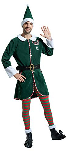EraSpooky Männer Santa Elf Kostüme Erwachsene Weihnachtsmann Anzug Kostüm Outfit